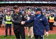 9 April 2017; Kerry manager Eamonn Fitzmaurice shakes hands with Dublin manager Jim Gavin following the Allianz Football League Division 1 Final between Dublin and Kerry at Croke Park in Dublin. Photo by Ramsey Cardy/Sportsfile