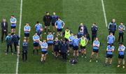 9 April 2017; Dublin manager Jim Gavin, his squad and officials look on as the trophy is presented after the Allianz Football League Division 1 Final match between Dublin and Kerry at Croke Park, in Dublin. Photo by Ray McManus/Sportsfile
