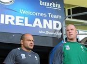 27 September 2011; Ireland's Rory Best, left, and Paul O'Connell walk out of the dressing rooms before squad training ahead of their 2011 Rugby World Cup, Pool C, game against Italy on Sunday. Ireland Rugby Squad Training, Carisbrook Stadium, Dunedin, New Zealand. Picture credit: Brendan Moran / SPORTSFILE