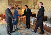 27 September 2011; Dublin captain Bryan Cullen and manager Pat Gilroy with President Mary McAleese and her husband Senator Martin McAleese during the All-Ireland Football Champions visit to Áras an Uachtaráin, Phoenix Park, Dublin. Picture credit: Ray McManus / SPORTSFILE