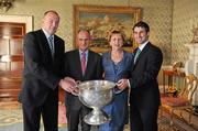 27 September 2011; Dublin captain Bryan Cullen and manager Pat Gilroy with President Mary McAleese and her husband Senator Martin McAleese during the All-Ireland Football Champions visit to Áras an Uachtaráin, Phoenix Park, Dublin. Picture credit: Ray McManus / SPORTSFILE