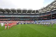 25 September 2011; The Artane School of Music band lead the teams in the pre-match parade. TG4 All-Ireland Ladies Senior Football Championship Final, Cork v Monaghan, Croke Park, Dublin. Picture credit: Brian Lawless / SPORTSFILE