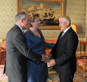 27 September 2011; Dublin County Board Chairman Andy Kettle with President Mary McAleese and her husband Senator Martin McAleese during the All-Ireland Football Champions visit to Áras an Uachtaráin, Phoenix Park, Dublin. Picture credit: Ray McManus / SPORTSFILE