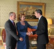 27 September 2011; Dublin's Paul Brogan with President Mary McAleese and her husband Senator Martin McAleese during the All-Ireland Football Champions visit to Áras an Uachtaráin, Phoenix Park, Dublin. Picture credit: Ray McManus / SPORTSFILE