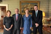 27 September 2011; Dublin County Board Chief Executive John Costello and his wife Marie with President Mary McAleese and her husband Senator Martin McAleese during the All-Ireland Football Champions visit to Áras an Uachtaráin, Phoenix Park, Dublin. Picture credit: Ray McManus / SPORTSFILE