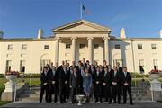 27 September 2011; The Dublin captain Bryan Cullen, manager Pat Gilroy, Chief Executive John Costello, Chairman Andy Kettle, players, and coaching staff with President Mary McAleese and her husband Senator Martin McAleese and the Sam Maguire Cup during the All-Ireland Football Champions visit to Áras an Uachtaráin, Phoenix Park, Dublin. Picture credit: Ray McManus / SPORTSFILE