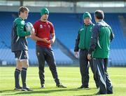 28 September 2011; Ireland's Andrew Trimble, Conor Murray and head coach Declan Kidney in discussion with kicking coach Mark Tainton during squad training ahead of their 2011 Rugby World Cup, Pool C, game against Italy on Sunday. Ireland Rugby Squad Training, Carisbrook Stadium, Dunedin, New Zealand. Picture credit: Brendan Moran / SPORTSFILE