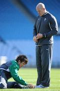 28 September 2011; Ireland locks Donncha O'Callaghan and Paul O'Connell in conversation before squad training ahead of their 2011 Rugby World Cup, Pool C, game against Italy on Sunday. Ireland Rugby Squad Training, Carisbrook Stadium, Dunedin, New Zealand. Picture credit: Brendan Moran / SPORTSFILE