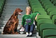28 September 2011; Republic of Ireland women’s manager Sue Ronan with Legend, a red setter, at the announcement of Bus Éireann as title sponsor of the Women's National League. Aviva Stadium, Lansdowne Road, Dublin. Picture credit: David Maher / SPORTSFILE