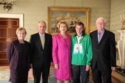 28 September 2011; Special Olympics athlete Edward Kennedy, from Julianstown, Co. Meath, and family members Breege O'Neill, left, and Sean O'Neill, with President Mary McAleese and her husband Senator Martin McAleese at a reception for the Special Olympics World Summer Games squad in Aras an Uachtarain, Phoenix Park, Dublin. Picture credit: Ray McManus / SPORTSFILE
