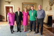 28 September 2011; Special Olympics athlete Jonathon Deering, from Dunlavin, Co. Wicklow, and his mum Teresa Deering, left, and dad Kevin Deering, with President Mary McAleese and her husband Senator Martin McAleese at a reception for the Special Olympics World Summer Games squad in Aras an Uachtarain, Phoenix Park, Dublin. Picture credit: Ray McManus / SPORTSFILE