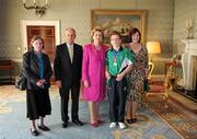 28 September 2011; Special Olympics athlete Paul Dalton, from Athlone, Co. Westmeath, and family members Irene Dalton and Mary Daly, with President Mary McAleese and her husband Senator Martin McAleese at a reception for the Special Olympics World Summer Games squad in Aras an Uachtarain, Phoenix Park, Dublin. Picture credit: Ray McManus / SPORTSFILE