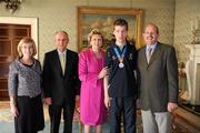 28 September 2011; Special Olympics athlete Gary Cunningham, from Oranmore, Co. Galway, with his mum Ita Cunningham, left, and dad Eamon Cunningham, with President Mary McAleese and her husband Senator Martin McAleese at a reception for the Special Olympics World Summer Games squad in Aras an Uachtarain, Phoenix Park, Dublin. Picture credit: Ray McManus / SPORTSFILE