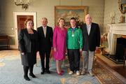 28 September 2011; Special Olympics athlete Conor MacGearailt, from Athy, Co. Kildare, and family members Brian MacGearailt, right, and Kathleen Moloney, with President Mary McAleese and her husband Senator Martin McAleese at a reception for the Special Olympics World Summer Games squad in Aras an Uachtarain, Phoenix Park, Dublin. Picture credit: Ray McManus / SPORTSFILE