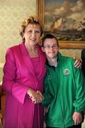 28 September 2011; Special Olympics athlete Paul  Kavanagh, from Castlebar, Co. Mayo, with President Mary McAleese at a reception for the Special Olympics World Summer Games squad in Aras an Uachtarain, Phoenix Park, Dublin. Picture credit: Ray McManus / SPORTSFILE