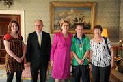 28 September 2011; Special Olympics athlete Paul Kenny, from Tinahely, Co. Wicklow, and family members Anne Kelly and Nicola Stapleton, with President Mary McAleese and her husband Senator Martin McAleese at a reception for the Special Olympics World Summer Games squad in Aras an Uachtarain, Phoenix Park, Dublin. Picture credit: Ray McManus / SPORTSFILE