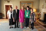 28 September 2011; Special Olympics athlete Laura kelly, from Oldcastle, Co. Meath, and family members Mary Kelly and Jacquie Sheeran, with President Mary McAleese and her husband Senator Martin McAleese at a reception for the Special Olympics World Summer Games squad in Aras an Uachtarain, Phoenix Park, Dublin. Picture credit: Ray McManus / SPORTSFILE