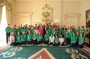 28 September 2011; Special Olympics athletes and coaches with President Mary McAleese and her husband Senator Martin McAleese at a reception for the Special Olympics World Summer Games squad in Aras an Uachtarain, Phoenix Park, Dublin. Picture credit: Ray McManus / SPORTSFILE