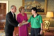 28 September 2011; Special Olympics coach Ailish Smyth  with President Mary McAleese and her husband Senator Martin McAleese at a reception for the Special Olympics World Summer Games squad in Aras an Uachtarain, Phoenix Park, Dublin. Picture credit: Ray McManus / SPORTSFILE