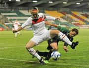 28 September 2011; Sabrina Delannoy, Paris St Germain, in action against Sara Lawlor, Peamount United FC. UEFA Women's Champions League Round of 32, Peamount United FC v Paris St Germain, Tallaght Stadium, Tallaght, Dublin. Picture credit: David Maher / SPORTSFILE