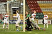 28 September 2011; Peamount United FC's Louise Quinn, 8, comes close to scoring as her header just goes over the bar. UEFA Women's Champions League Round of 32, Peamount United FC v Paris St Germain, Tallaght Stadium, Tallaght, Dublin. Picture credit: David Maher / SPORTSFILE