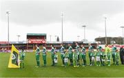9 April 2017; The Evergreen FC team stand for the national anthem ahead of the FAI Junior Cup Semi Final match in association with Aviva and Umbro between Boyle Celtic and Evergreen FC at The Showgrounds, in Sligo. Photo by David Maher/Sportsfile