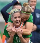 10 April 2017; Denise O'Sullivan of Republic of Ireland celebrates with team-mate Diane Caldwell after the Women's International Friendly match between Republic of Ireland and Slovakia at Tallaght Stadium in Tallaght, Co. Dublin. Photo by David Maher/Sportsfile