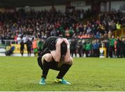 9 April 2017; A dejected Gerry McDermottroe of Boyle Celtic after missing his penalty during the penalty shoot out during the FAI Junior Cup Semi Final match in association with Aviva and Umbro between Boyle Celtic and Evergreen FC at The Showgrounds, in Sligo. Photo by David Maher/Sportsfile