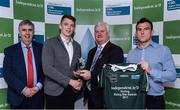 10 April 2017; Ronan Maher of Mary Immaculate College and Tipperary receives his award from Uachtarán Chumann Lúthchleas Gael Aogán Ó Fearghail alongside Gerry Tully, Chairman of Comhairle Ardoideachais, left, and Ger Keville of Independent.ie during the Independent.ie HE GAA Football & Hurling Rising Stars Presentation at Croke Park in Dublin.Uachtarán Chumann Lúthchleas Gael Aogán Ó Fearghail Photo by Eóin Noonan/Sportsfile