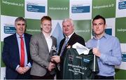 10 April 2017; David Sweeney of MICL and Tipperary receives his award from Uachtarán Chumann Lúthchleas Gael Aogán Ó Fearghail alongside Gerry Tully, Chairman of Comhairle Ardoideachais, left, and Ger Keville of Independent.ie during the Independent.ie HE GAA Football & Hurling Rising Stars Presentation at Croke Park in Dublin.Uachtarán Chumann Lúthchleas Gael Aogán Ó Fearghail Photo by Eóin Noonan/Sportsfile