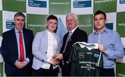 10 April 2017; Willie Connors of LIT and Tipperary receives his award from Uachtarán Chumann Lúthchleas Gael Aogán Ó Fearghail alongside Gerry Tully, Chairman of Comhairle Ardoideachais, left, and Ger Keville of Independent.ie during the Independent.ie HE GAA Football & Hurling Rising Stars Presentation at Croke Park in Dublin.Uachtarán Chumann Lúthchleas Gael Aogán Ó Fearghail Photo by Eóin Noonan/Sportsfile