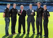 29 September 2011; Uachtarán CLG Criostóir Ó Cuana with Dave Sheeran, third from right, Managing Director of Opel Ireland, with Tipperary players, from left, Padraic Maher, Lar Corbett and Kilkenny players Michael Fennelly and Tommy Walsh, right, in attendance at the nominee announcements for the 2011 GAA GPA All-Stars sponsored by Opel. Croke Park, Dublin. Picture credit: Matt Browne / SPORTSFILE
