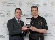 29 September 2011; Dave Sheeran, left, Managing Director of Opel Ireland, presents Tipperary's Lar Corbett with his Player of the Month Award for July at the nominee announcements for the 2011 GAA GPA All-Stars sponsored by Opel. Croke Park, Dublin. Picture credit: Matt Browne / SPORTSFILE