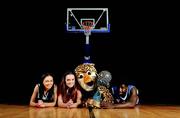29 September 2011; Elaine Caffrey, Meteors, left, Shauna O'Connor, DCU Mercy, 11890 Killester mascot, and Shawn Atupem, UCC Demons, in attendance at the Basketball Ireland domestic season launch 2011/2012. The launch also marked the announcement of Nivea's sponsorship of the Men's and Women's SuperLeague. Tallaght Stadium, Tallaght, Dublin. Picture credit: Stephen McCarthy / SPORTSFILE