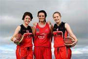 29 September 2011; Shauna O'Connor, DCU Mercy, with Louise Grey and Caroline Flynn, right, Killester, in attendance at the Basketball Ireland domestic season launch 2011/2012. The launch also marked the announcement of Nivea's sponsorship of the Men's and Women's SuperLeague. Tallaght Stadium, Tallaght, Dublin. Picture credit: Stephen McCarthy / SPORTSFILE