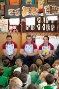 30 September 2011; Ireland players, from left, Fergus McFadden, Sean O'Brien, and Isaac Boss during a visit to St. Clair Primary School ahead of their 2011 Rugby World Cup, Pool C, game against Italy on Sunday. Ireland Rugby School Visit, St Clair, Dunedin, New Zealand. Picture credit: Brendan Moran / SPORTSFILE