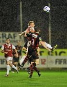 30 September 2011; Daryl Kavanagh, St. Patrick's Athletic, in action against Ollie Cahill, Bohemians. Airtricity League Premier Division, Bohemians v St. Patrick's Athletic, Dalymount Park, Dublin. Picture credit: David Maher / SPORTSFILE
