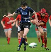 1 October 2011; James White, Leinster, is tackled by Seamus Keating, Munster. Nivea for Men Under 18 Clubs Interprovincial, Leinster v Munster, Donnybrook Stadium, Donnybrook, Dublin. Picture credit: Barry Cregg / SPORTSFILE