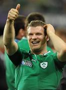 2 October 2011; Ireland's Gordon D'Arcy celebrates after the game. 2011 Rugby World Cup, Pool C, Ireland v Italy, Otago Stadium, Dunedin, New Zealand. Picture credit: Brendan Moran / SPORTSFILE