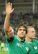 2 October 2011; Ireland's Conor Murray waves to the crowd after the game. 2011 Rugby World Cup, Pool C, Ireland v Italy, Otago Stadium, Dunedin, New Zealand. Picture credit: Brendan Moran / SPORTSFILE