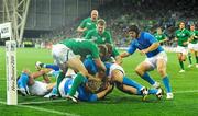 2 October 2011; Ireland full-back Rob Kearney is stopped short of the try line during the second half. 2011 Rugby World Cup, Pool C, Ireland v Italy, Otago Stadium, Dunedin, New Zealand. Picture credit: Brendan Moran / SPORTSFILE