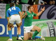 2 October 2011; Ireland's Tommy Bowe turns to the referee before having a second try disallowed during the game. 2011 Rugby World Cup, Pool C, Ireland v Italy, Otago Stadium, Dunedin, New Zealand. Picture credit: Brendan Moran / SPORTSFILE