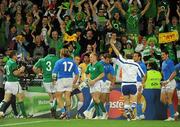 2 October 2011; Referee Jonathan Kaplan signals a try for Keith Earls, his first of two for Ireland. 2011 Rugby World Cup, Pool C, Ireland v Italy, Otago Stadium, Dunedin, New Zealand. Picture credit: Brendan Moran / SPORTSFILE