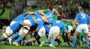 2 October 2011; Ireland's Mike Ross under pressure in the scrum. 2011 Rugby World Cup, Pool C, Ireland v Italy, Otago Stadium, Dunedin, New Zealand. Picture credit: Brendan Moran / SPORTSFILE