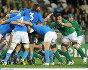 2 October 2011; Martin Castrogiovanni, 3, Italy, reacts as the Ireland pack put their Italian counterparts under pressure. 2011 Rugby World Cup, Pool C, Ireland v Italy, Otago Stadium, Dunedin, New Zealand. Picture credit: Brendan Moran / SPORTSFILE