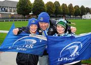 1 October 2011; Leinster supporters Tom Rynne, left, Ken Wilson, centre, and Darragh Wilson, from Naas, Co. Kildare, at the game. Celtic League, Leinster v Aironi, RDS, Ballsbridge, Dublin. Picture credit: Diarmuid Greene / SPORTSFILE