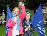 1 October 2011; Leinster supporters Olivia Gately, aged 7, from Shankhill, Dublin, left, and Lily McKenna, aged 6, from Dalkey, Dublin, at the game. Celtic League, Leinster v Aironi, RDS, Ballsbridge, Dublin. Picture credit: Diarmuid Greene / SPORTSFILE