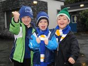 1 October 2011; Leinster supporters Fiachra Greaney, aged 7, left, Conor O'Hea, aged 6, centre, and Cuan Greaney, aged 5, all from De La Salle, Dublin, at the game. Celtic League, Leinster v Aironi, RDS, Ballsbridge, Dublin. Picture credit: Diarmuid Greene / SPORTSFILE