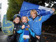 1 October 2011; Leinster supporters Katie Wiseman, aged 8, left, Joe Caskey, aged 4, centre, and Matt Caskey, aged 8, all from Blackrock, Dublin, at the game. Celtic League, Leinster v Aironi, RDS, Ballsbridge, Dublin. Picture credit: Diarmuid Greene / SPORTSFILE