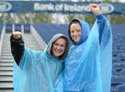 1 October 2011; Leinster supporters Ellie Dunne, left, and Niamh Lowe, from Ballinteer, Dublin, at the game. Celtic League, Leinster v Aironi, RDS, Ballsbridge, Dublin. Picture credit: Diarmuid Greene / SPORTSFILE